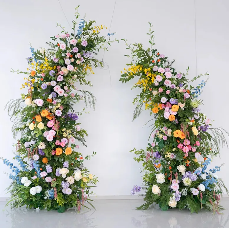 Monet garden horn artificial flower arch pair with mixed pastel flowers