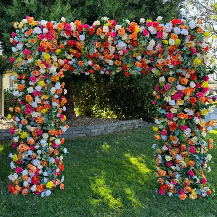 Multicolor square artificial flower arch with full floral coverage