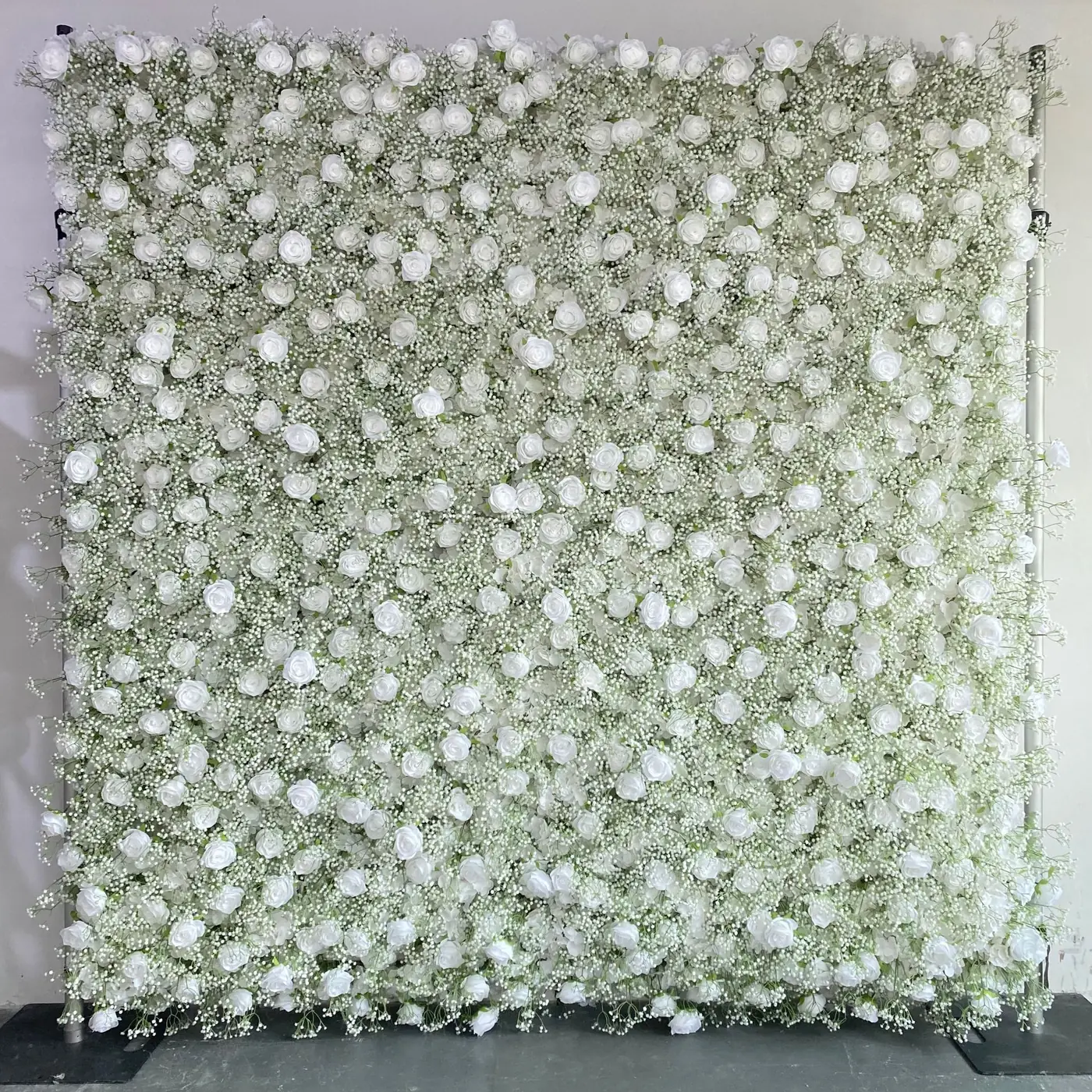 White garden 1 by 1 metre artificial flower wall panel