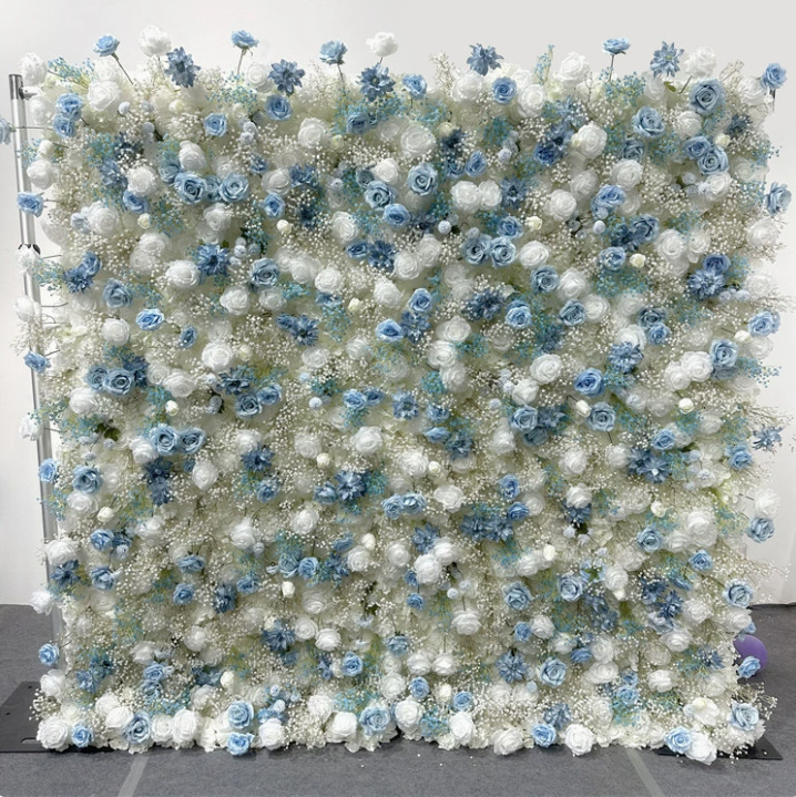 Blue and white baby's breath wholesale artificial flower wall style