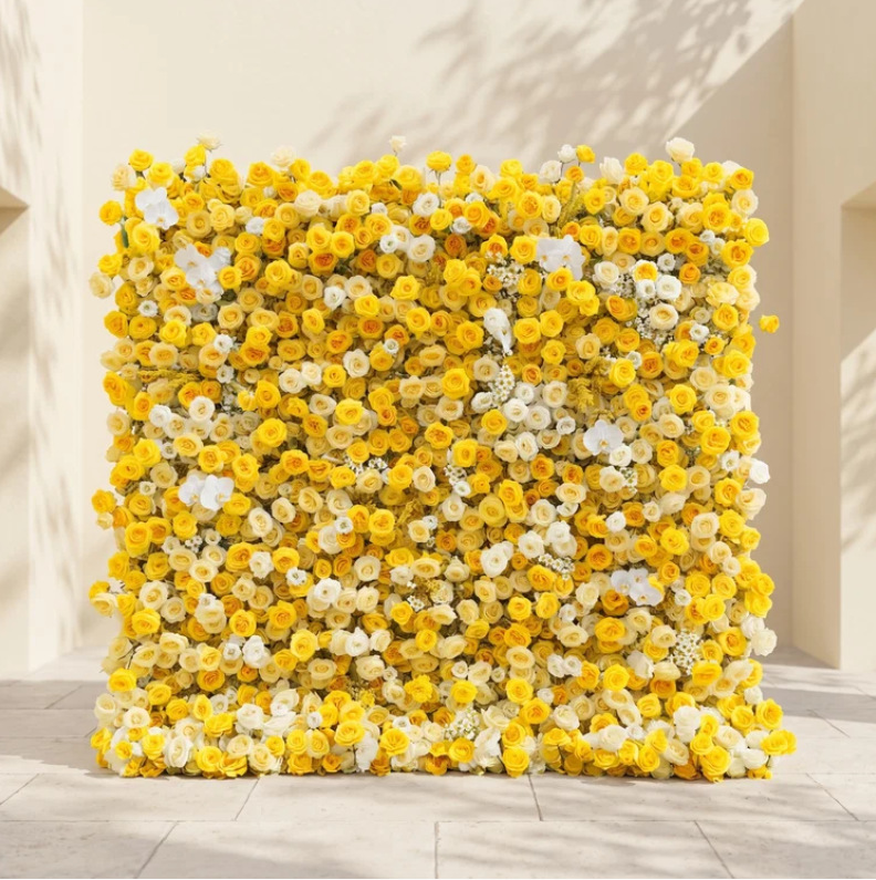 Yellow and white artificial flower wall style