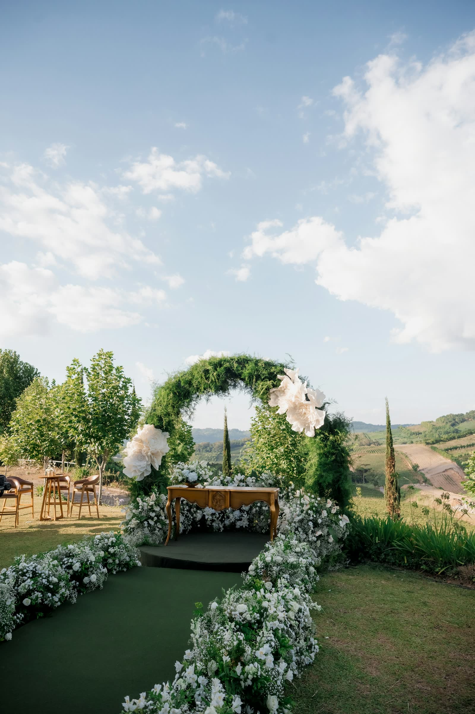 Real outdoor wedding ceremony shown as styling inspiration