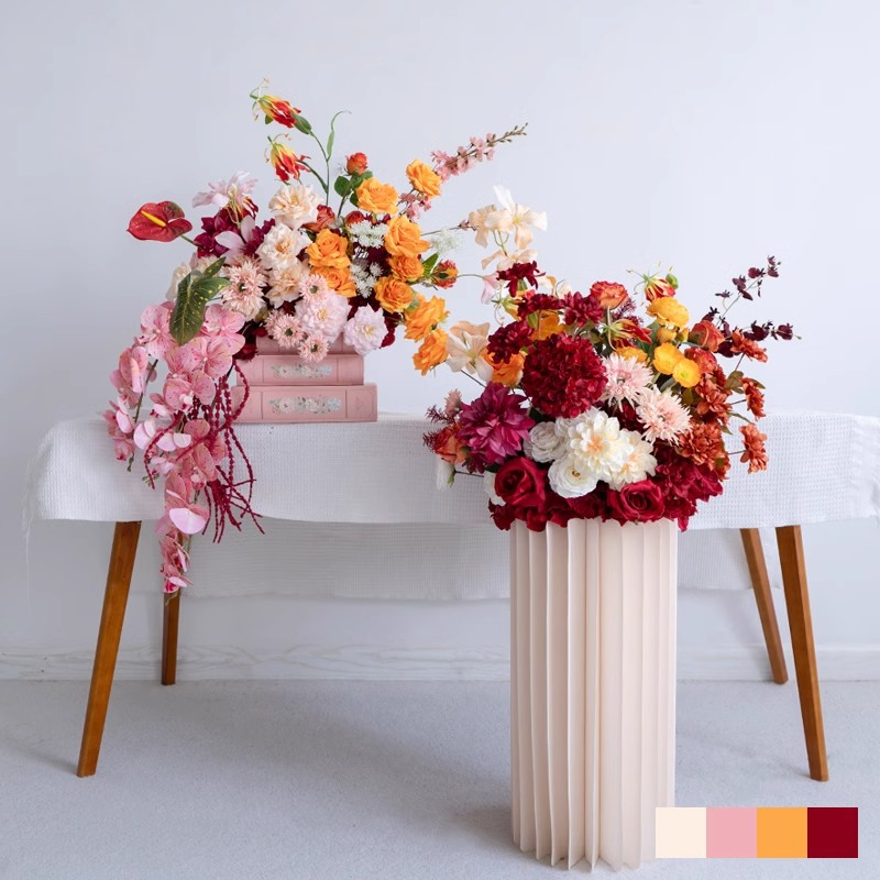 Faux floral table arrangements photographed in the supplier studio